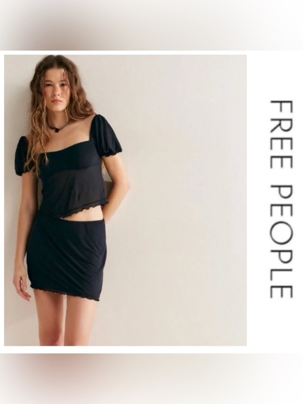 🔥2pc SET! NWTS-$90 2pc FREE PEOPLE Avida Top & Skirt  Boudoir Inspired Black XL
